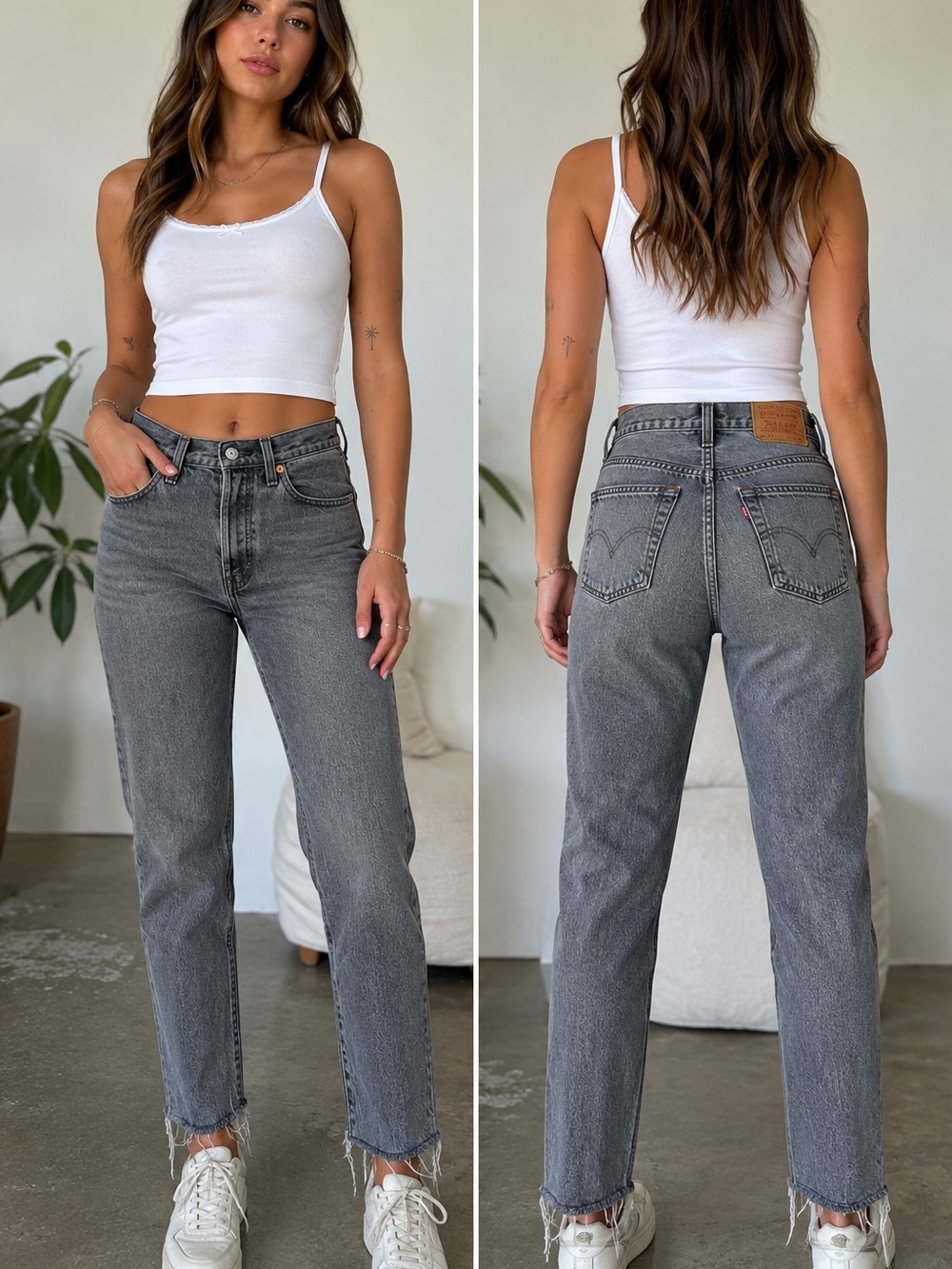 Levi’s Wedgie Jeans Size 25 Grey Black Wash Raw Hem
